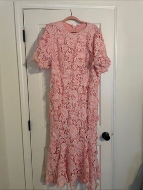 Pink Floral Lace Midi Dress